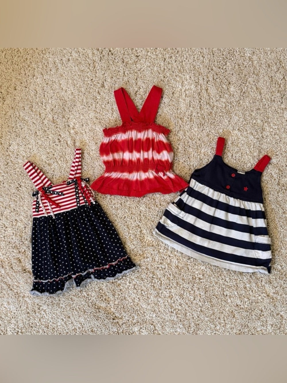 3 Girls Summer Tank & Dress 12M Carter's Faded Glory Patriotic Red White Blue